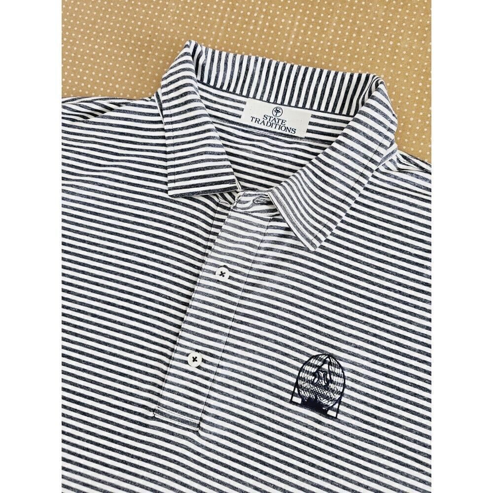 State Traditions Polo Shirt Striped Short Sleeve Blue Mens Sz XL Performance